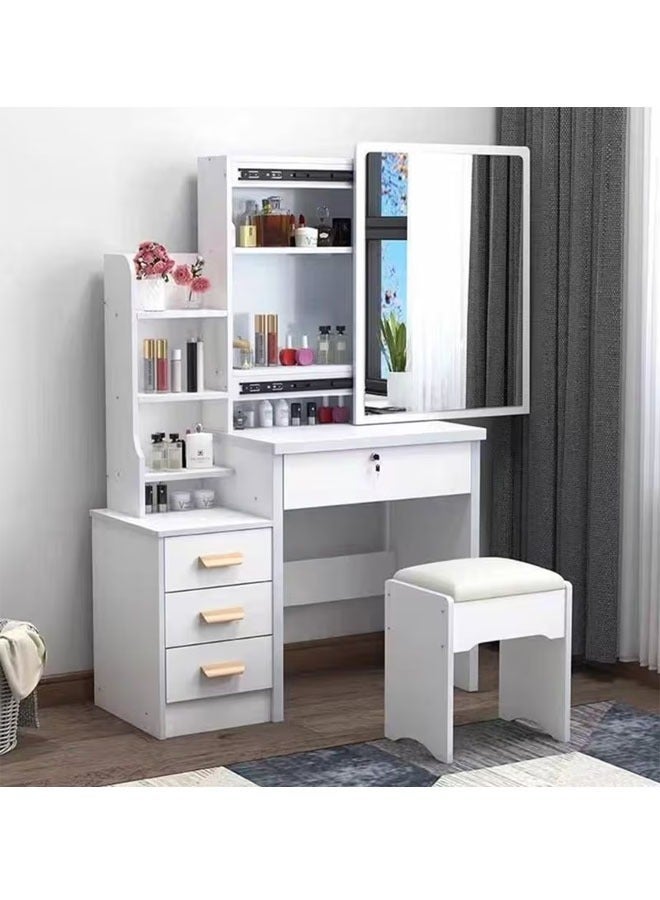 Beauenty Vanity Desk Chair Set with Mirror Makeup Table with Stool Dressing Table with Storage Drawer Shelves Vanity Table with Lots Storage for Bedroom. (White) - Image 1